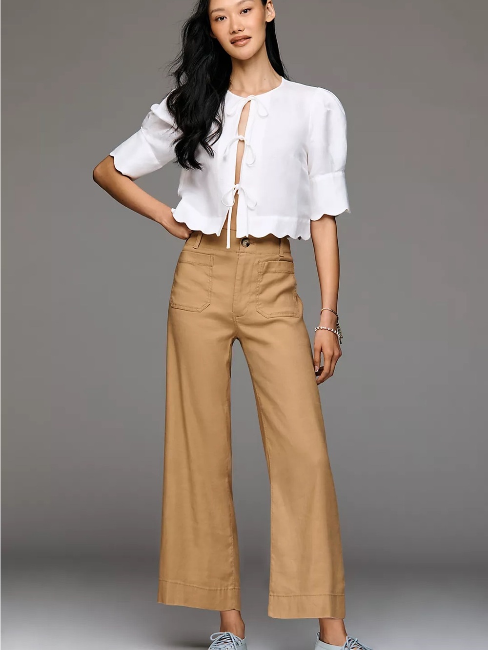 Maeve The Colette Linen Stretch High-Rise Wide-Leg Pants Color Camel Size 30